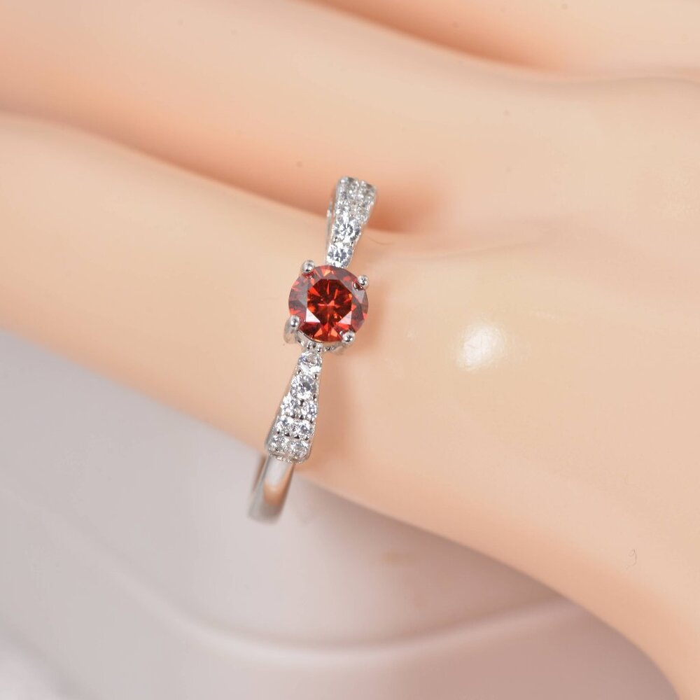 Red Moissanite .50ct Ribbon Style Engagement Ring 925